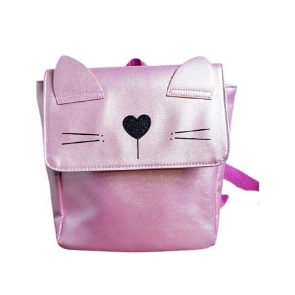 Girls Pink Backpack Kitty Pink Metallic Small Backpack Small Bag - Picture 1 of 5